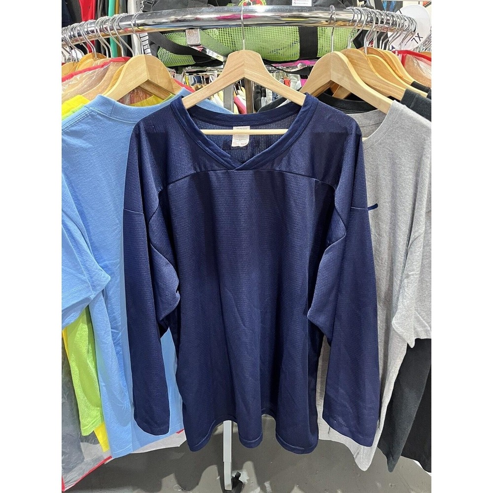 Vintage 90s M.W. S&P Navy Blue Long Sleeve Blank Hockey Jersey Size XL